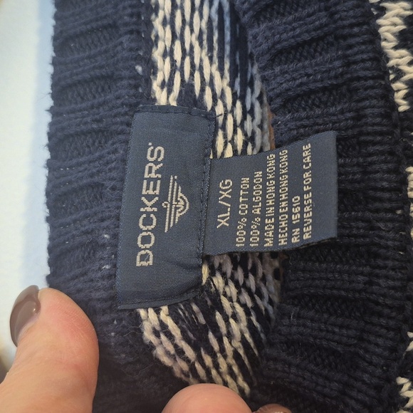 Vintage Dockers Fair Isle Snowflake Sweater | Men's XL | 100% Cotton Nordic Knit - Picture 4 of 5